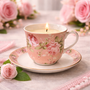 Tasse Fleurie Up-Cycling Porcelaine - Rose d'Amour